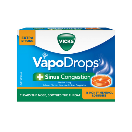 Vicks VapoDrops + Sinus Congestion Honey Menthol 16 Lozenges