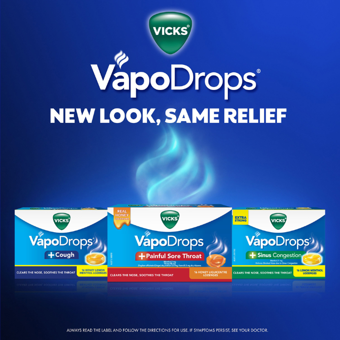 Vicks VapoDrops + Sinus Congestion Lemon Menthol 36 Lozenges