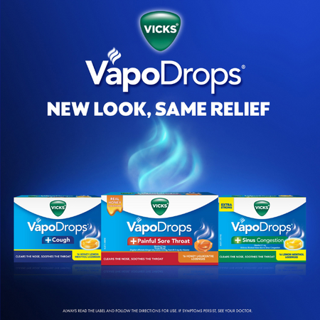 Vicks VapoDrops + Sinus Congestion Lemon Menthol 36 Lozenges
