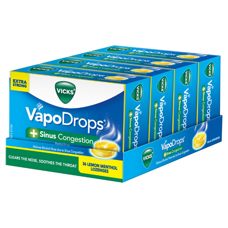 Vicks VapoDrops + Sinus Congestion Lemon Menthol 36 Lozenges
