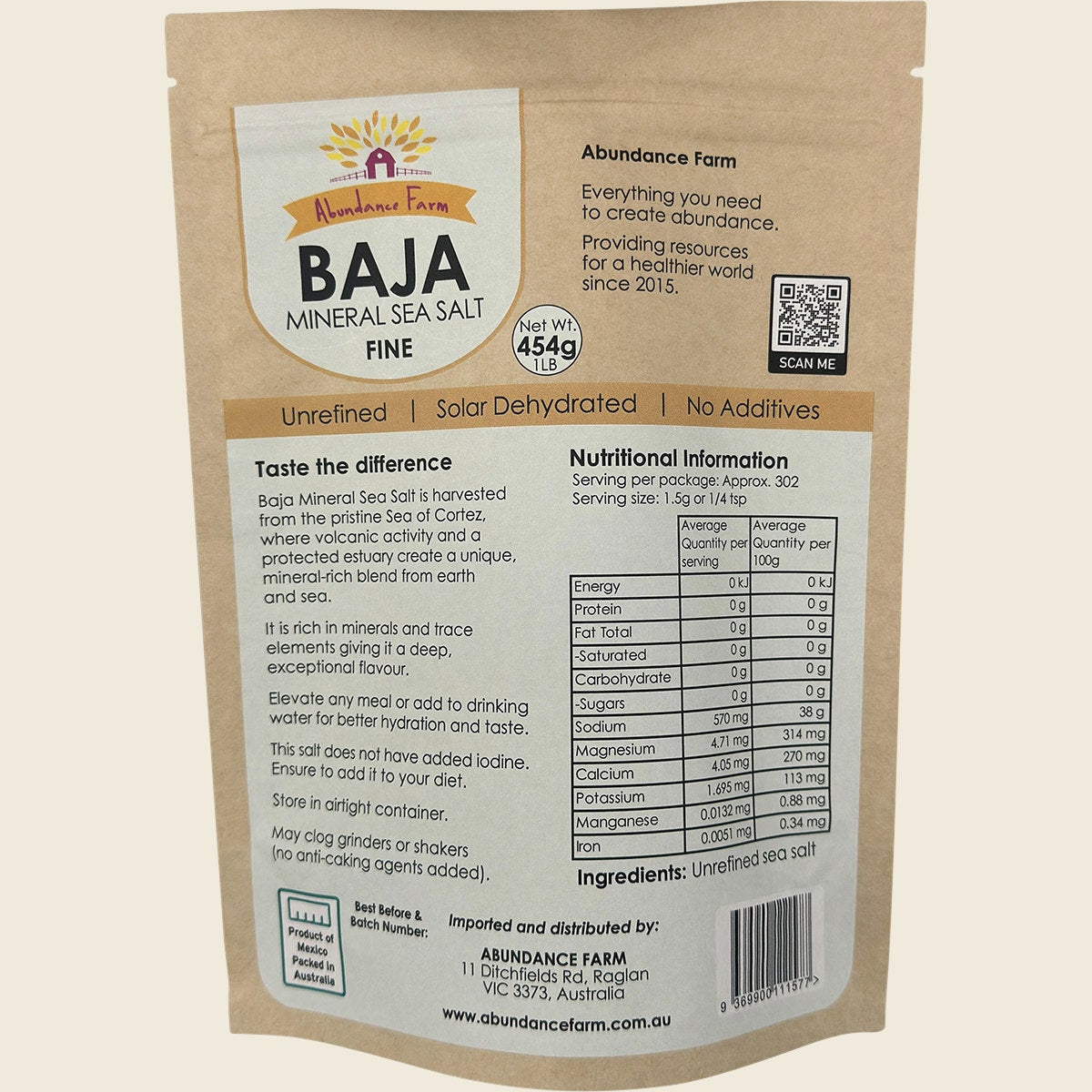 Abundance Farm Baja Mineral Sea Salt Fine 454g
