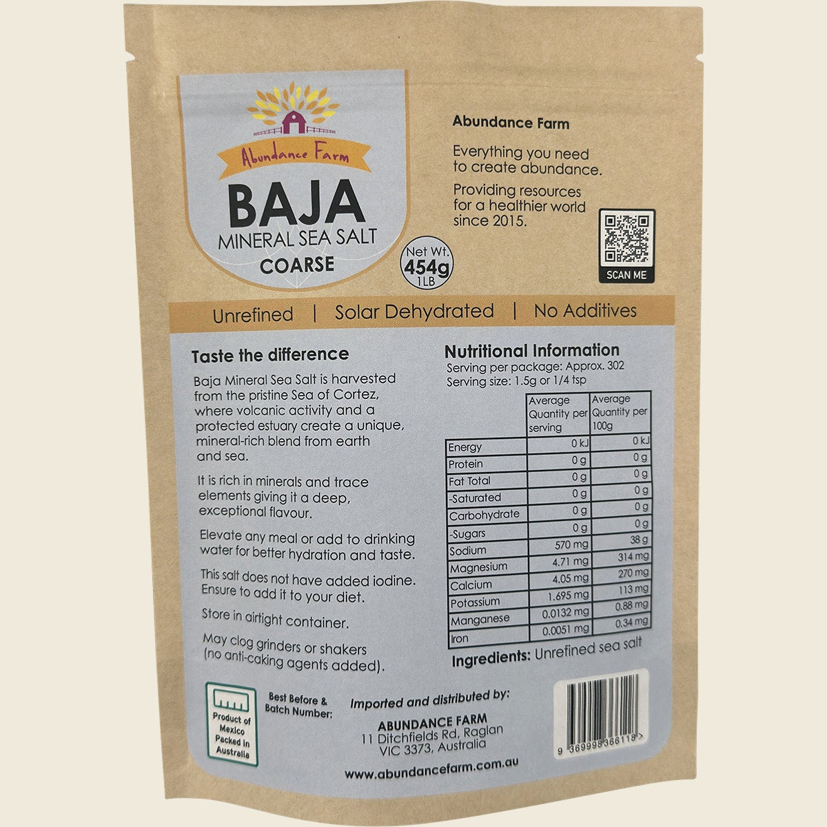 Abundance Farm Baja Mineral Sea Salt Coarse 454g