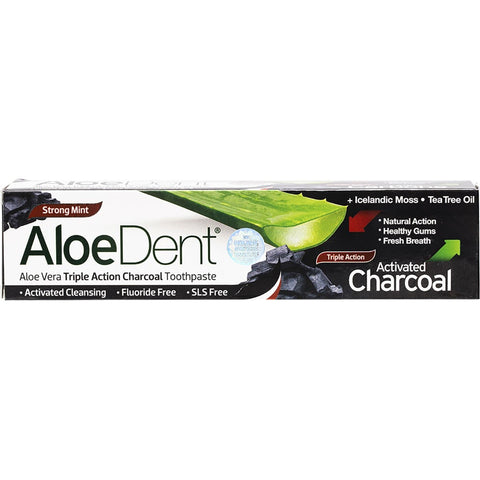 ALOE DENT Toothpaste - Fluoride Free Triple Action - Activated Charcoal 100ml
