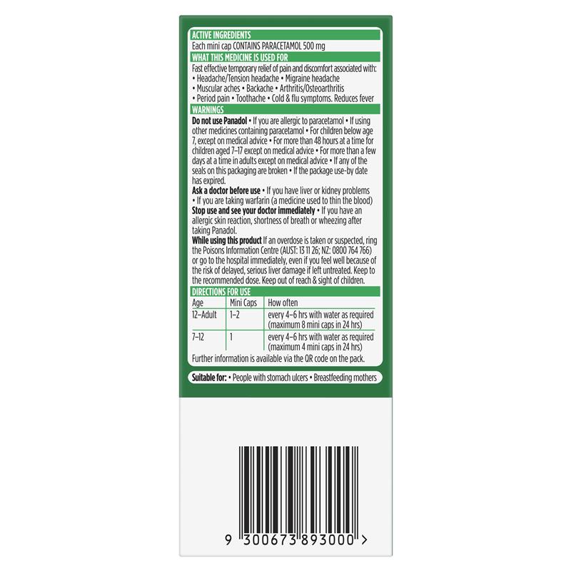 Panadol Mini Caps Paracetamol 500mg 16 Capsules