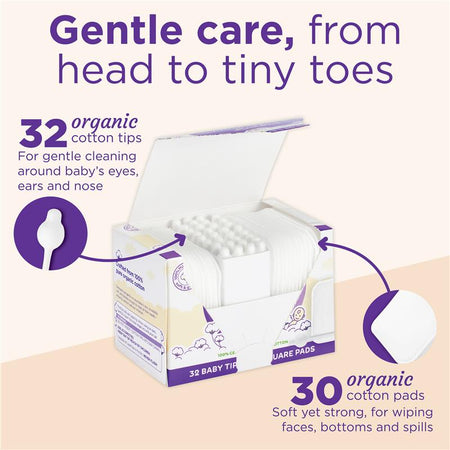 Swisspers Baby Care Essentials Pack 32 Tips & 30 Square Pads