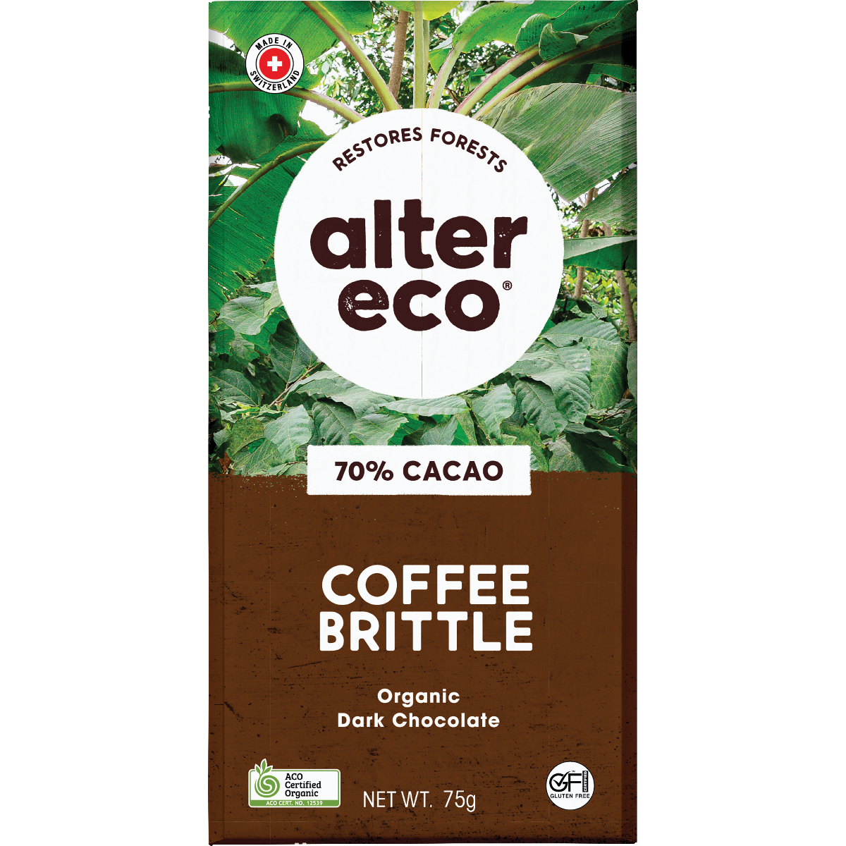 Alter Eco Chocolate Bar Coffee Brittle 70% 75g x 12 Pack