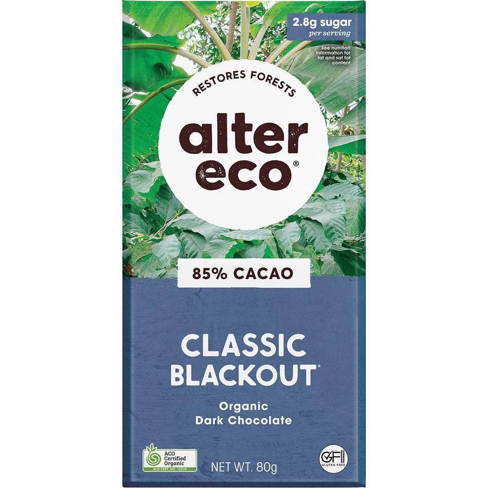 Alter Eco Chocolate (Organic) 85% Cacao Dark Blackout 80g 12 Pack