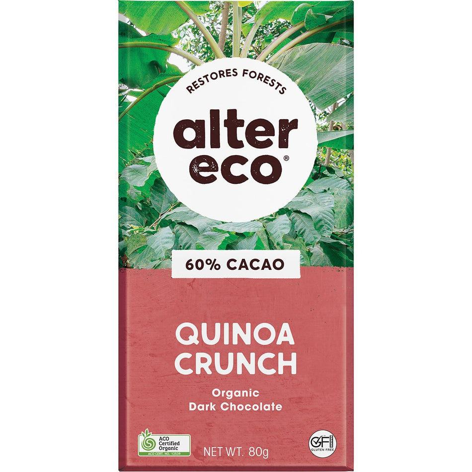 Alter Eco Chocolate (Organic) Dark Quinoa Crunch 80g 12 Pack