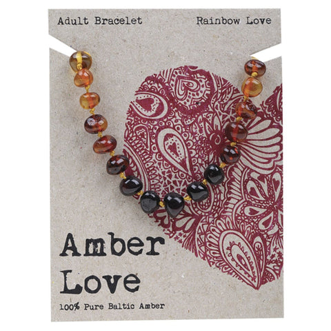 AMBER LOVE Adult's Bracelet 100% Baltic Amber - Rainbow Love 20cm