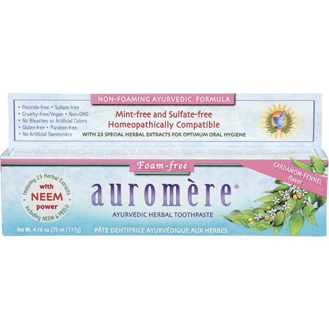 AUROMERE Toothpaste Ayurvedic Cardamom Fennel  Fluoride Free 117g