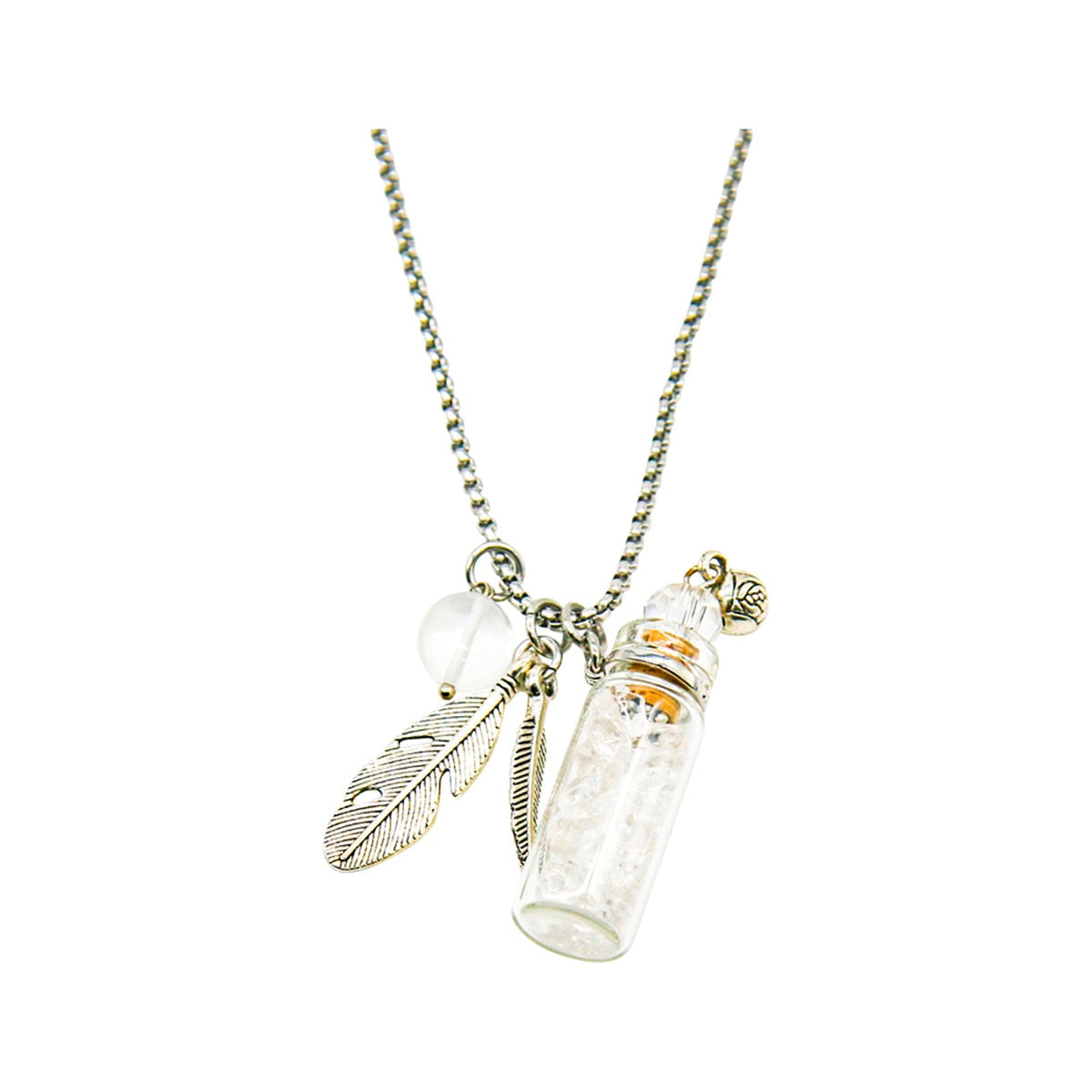Amrita Court Aroma Necklace Crystal Bottle Clear Quartz + Purify Essential Oil Blend 10ml Pack
