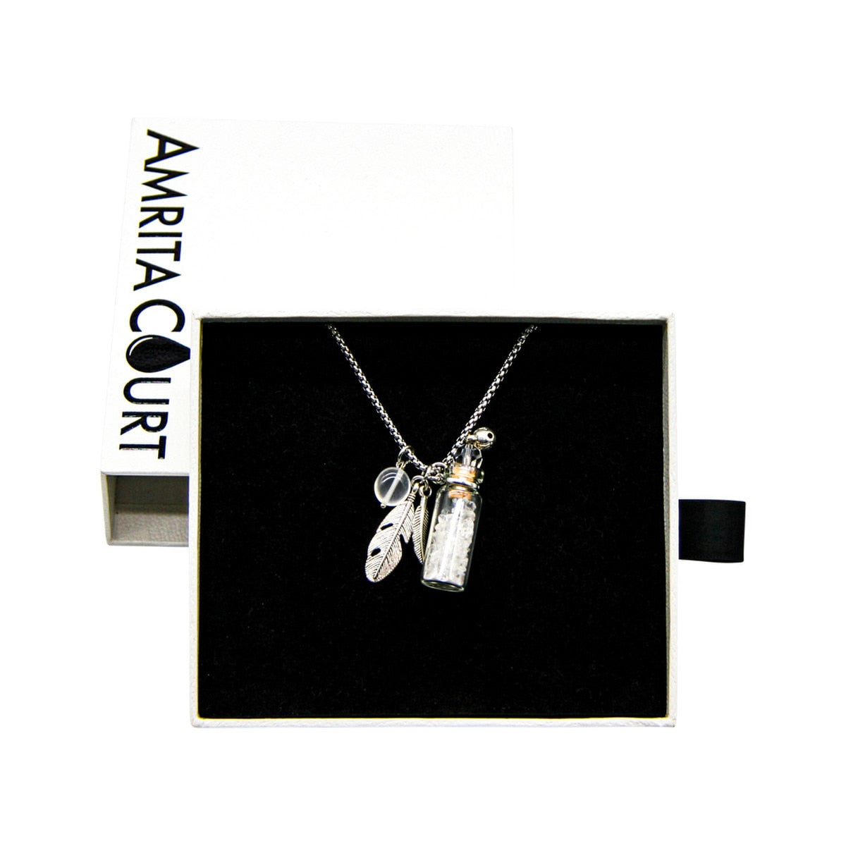 Amrita Court Aroma Necklace Crystal Bottle Clear Quartz + Purify Essential Oil Blend 10ml Pack