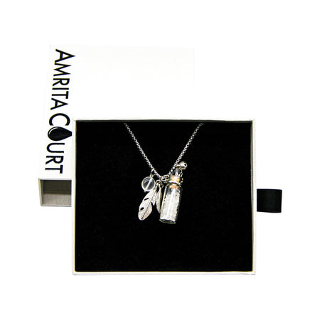 Amrita Court Aroma Necklace Crystal Bottle Clear Quartz + Purify Essential Oil Blend 10ml Pack