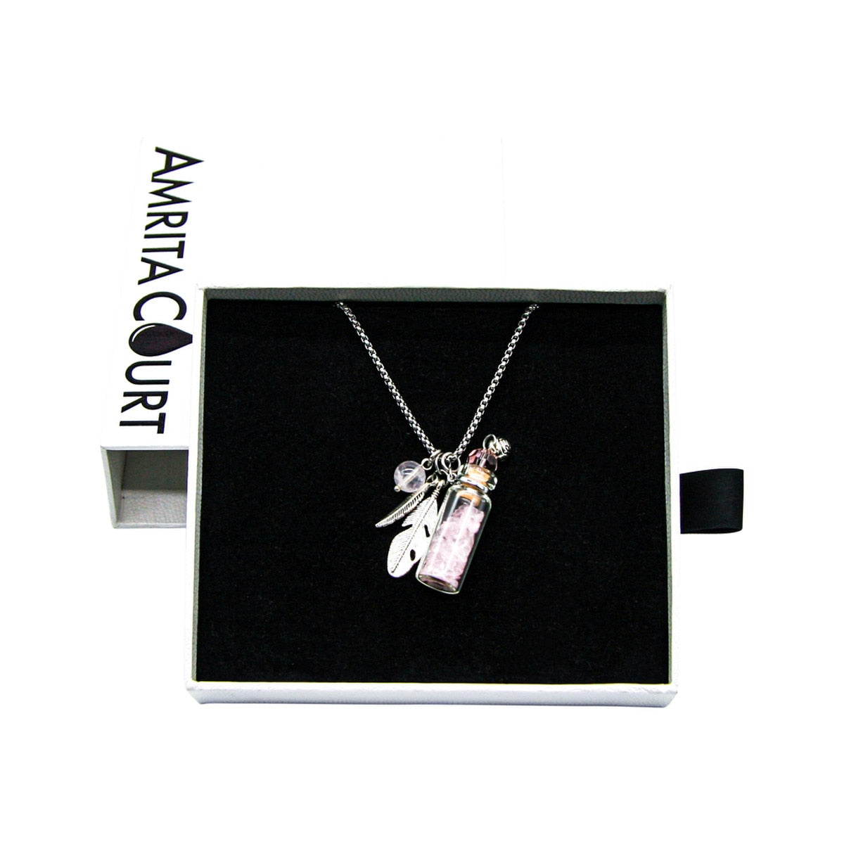 Amrita Court Aroma Necklace Crystal Bottle Rose Quartz + Purify Essential Oil 10ml Pk