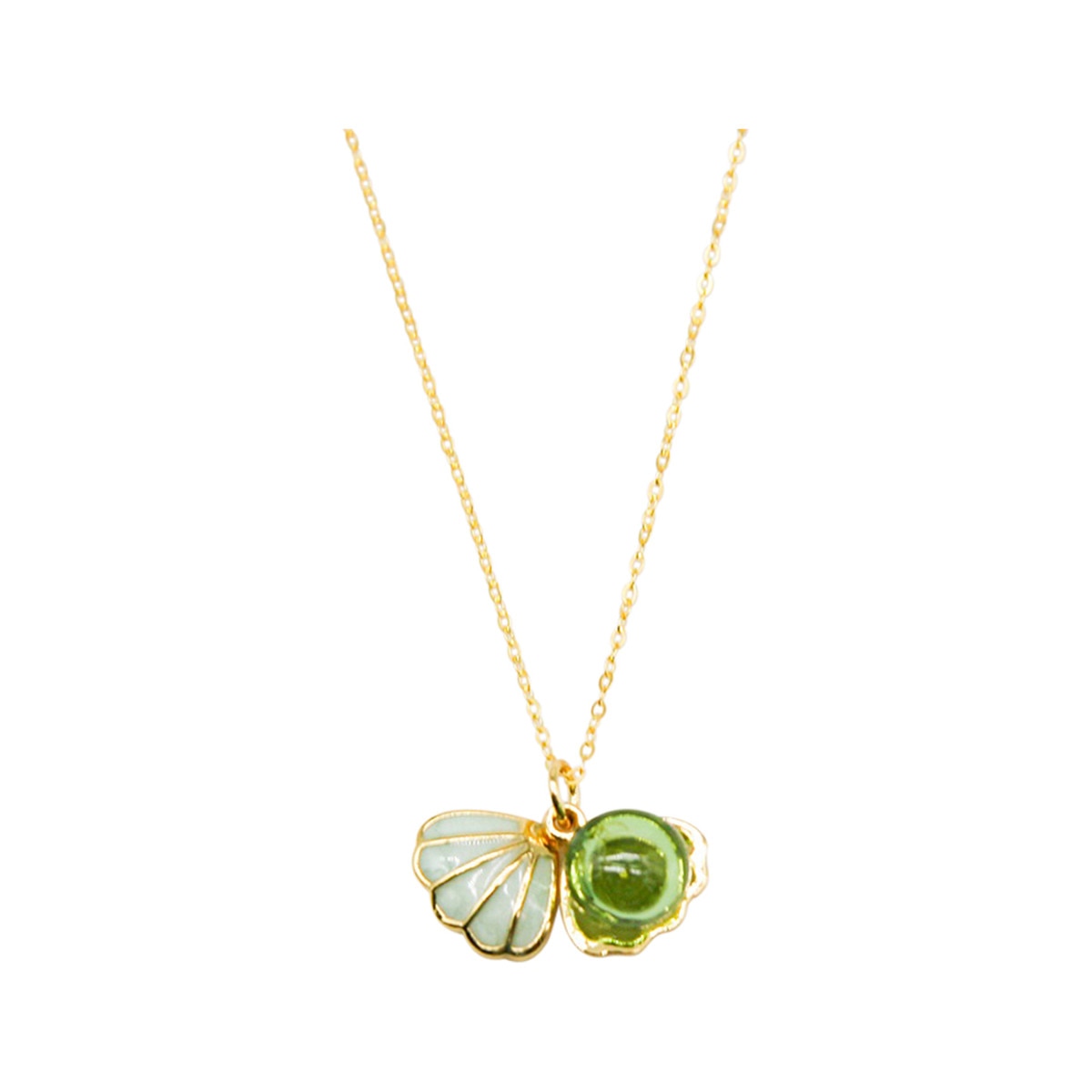 Amrita Court Aroma Necklace Gold Plated Green Shell Electric Lime Light Green + Purify Essential Oil 10ml Pk