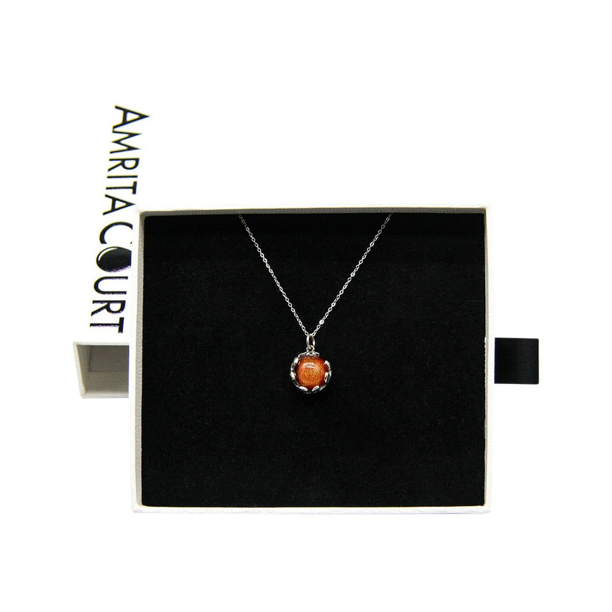 Amrita Court Aroma Necklace White Gold Planet Solstice Sunburst Bright Red + Purify Essential Oil 10ml Pk