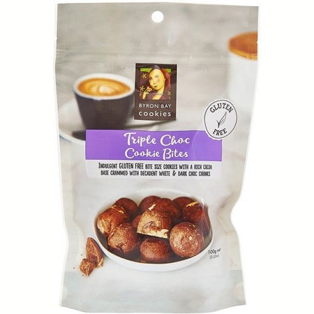 Byron Bay Gluten Free Triple Choc Fudge Cookie Bites in Pouch 100g