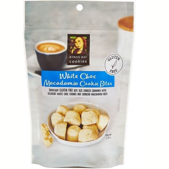 Byron Bay Gluten Free White Choc Macadamia Cookie Bites in Pouch 100g