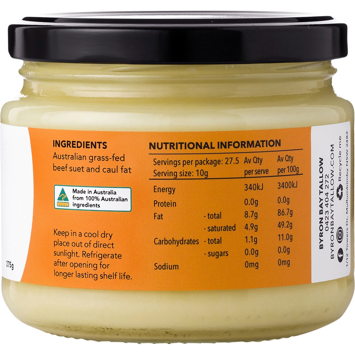 Byron Bay Tallow Grass Fed Beef Tallow 275g