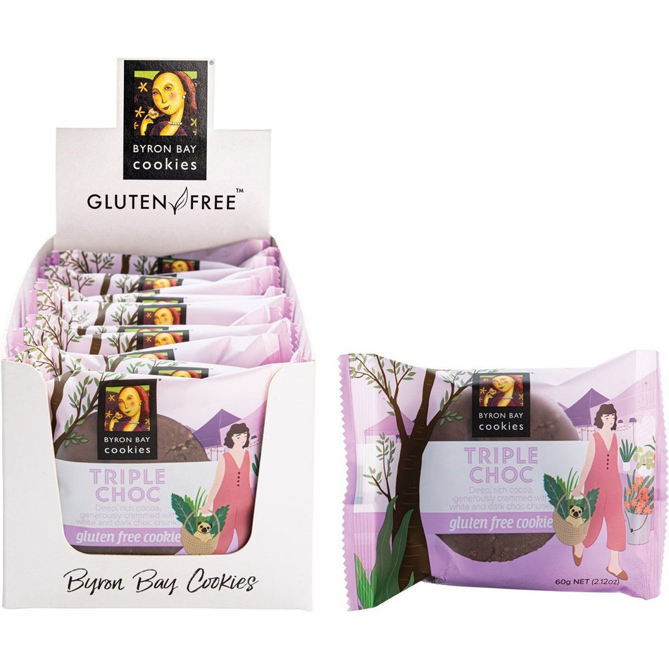 Byron Bay Cookies Gluten Free Cookies Triple Choc Fudge 60g 12 Pack