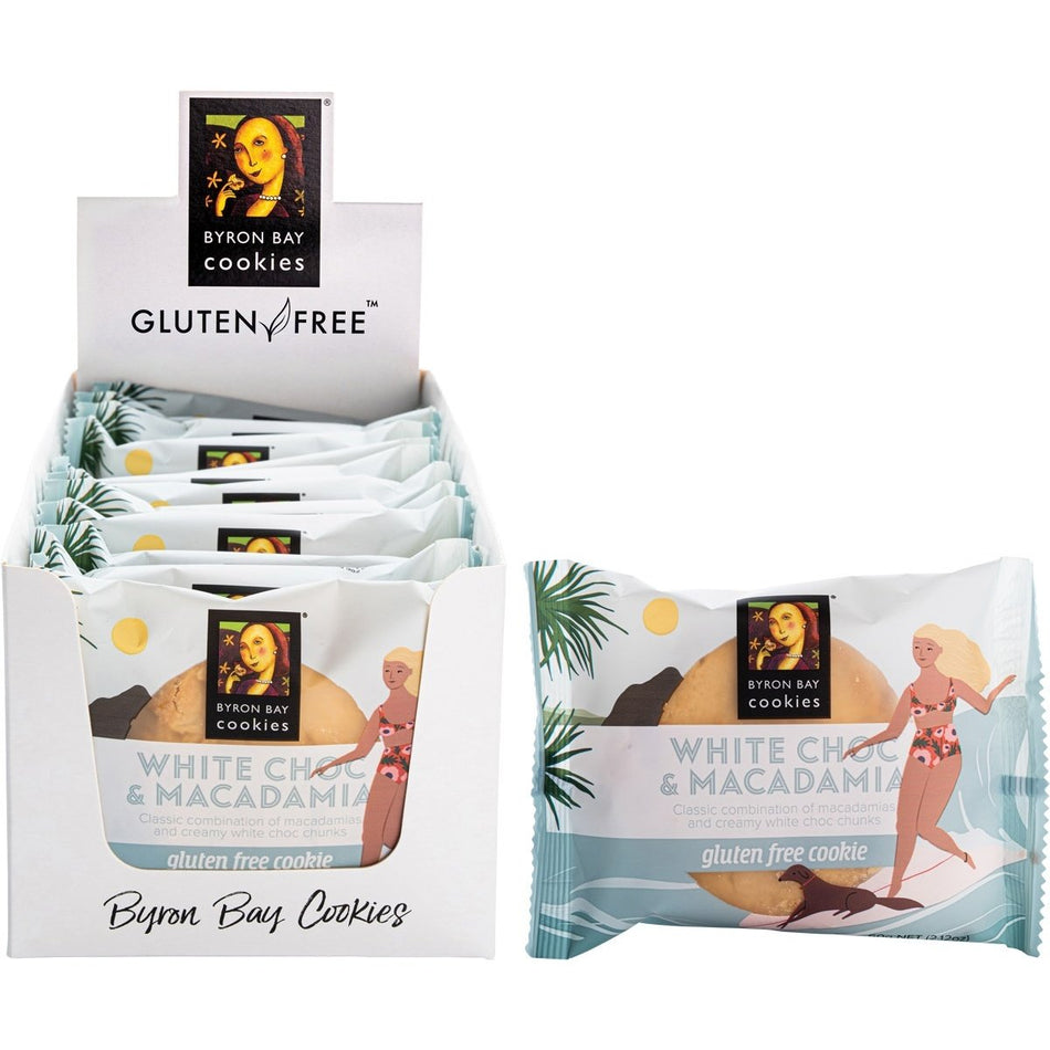 Byron Bay Cookies Gluten Free Cookies White Choc Macadamia 60g 12 Pack