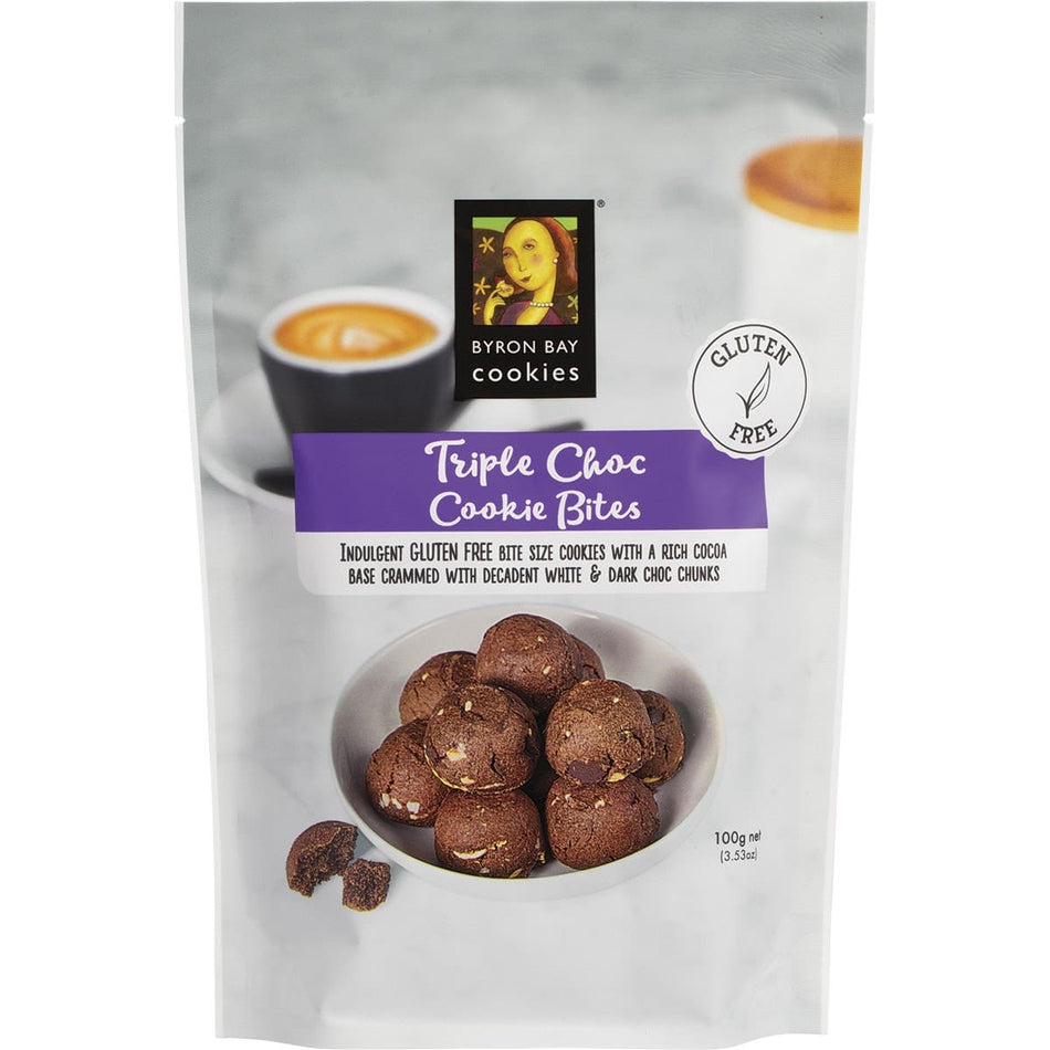 Byron Bay Cookies Gluten Free Cookie Bites Triple Choc Fudge 100g 6 Pack