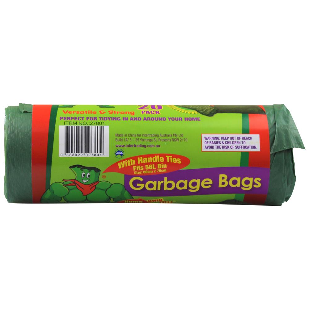 KWIK LIFE GARBAGE BAGS 56L 80cm x 70cm 20 Pack