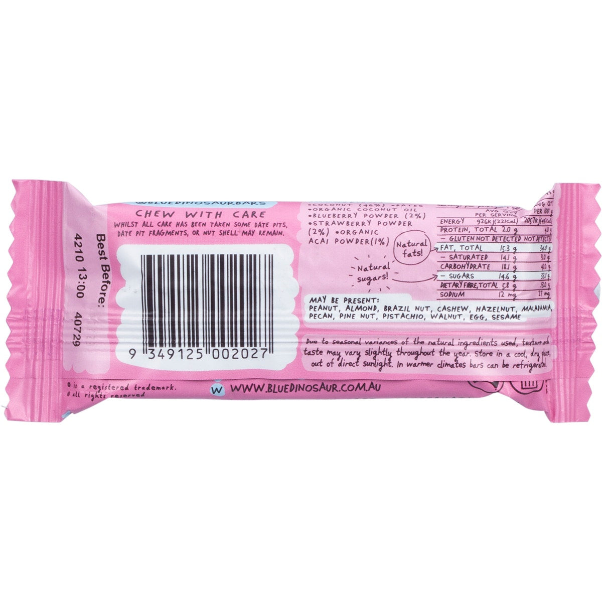 Blue Dinosaur Bar Berry Coconut 45g Pack of 12