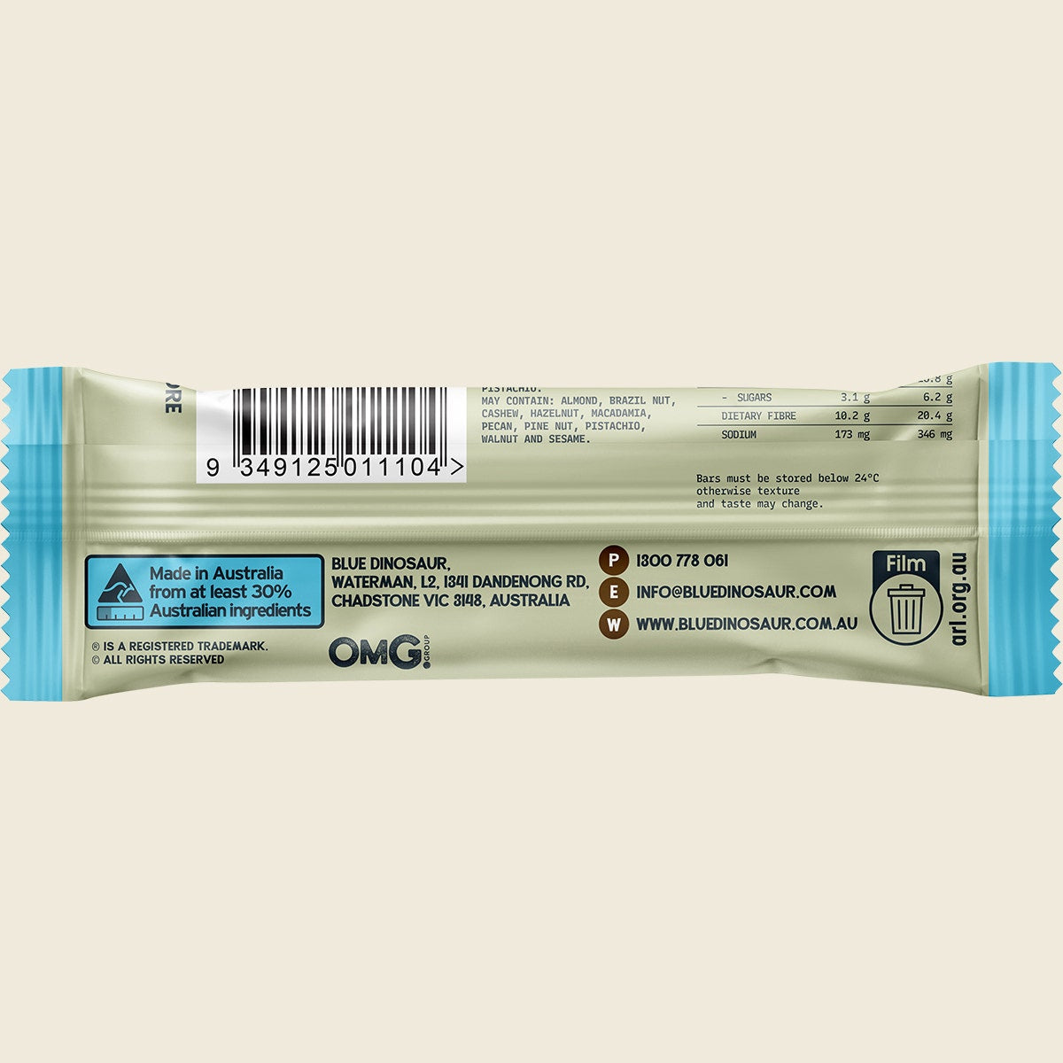 Blue Dinosaur Protein + Fibre Bar Choc Pistachio 12x50g