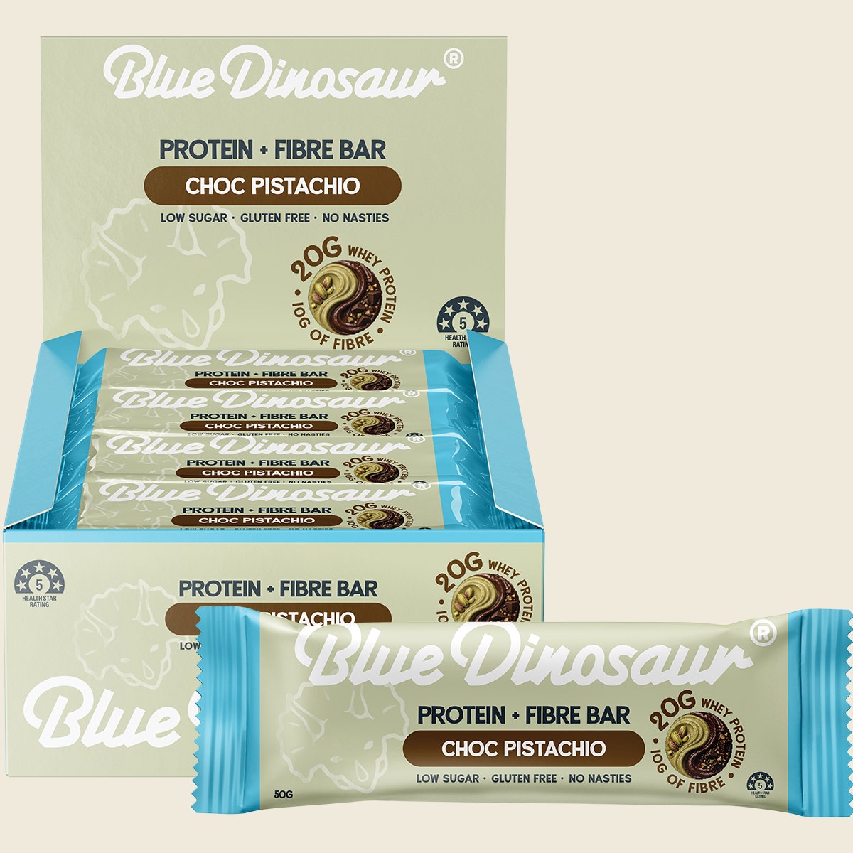 Blue Dinosaur Protein + Fibre Bar Choc Pistachio 12x50g