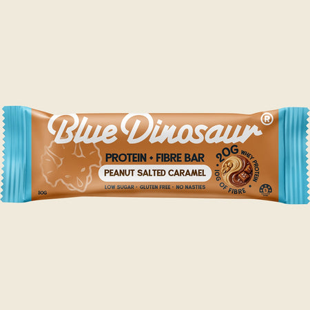 Blue Dinosaur Protein + Fibre Bar Peanut Salted Caramel 12x50g