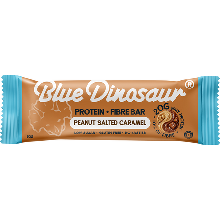 Blue Dinosaur Protein + Fibre Bar Peanut Salted Caramel 12x50g