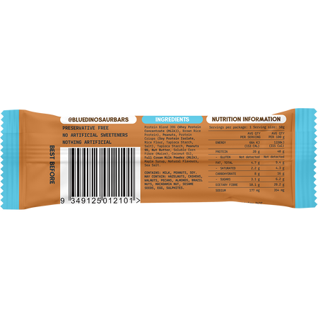 Blue Dinosaur Protein + Fibre Bar Peanut Salted Caramel 12x50g