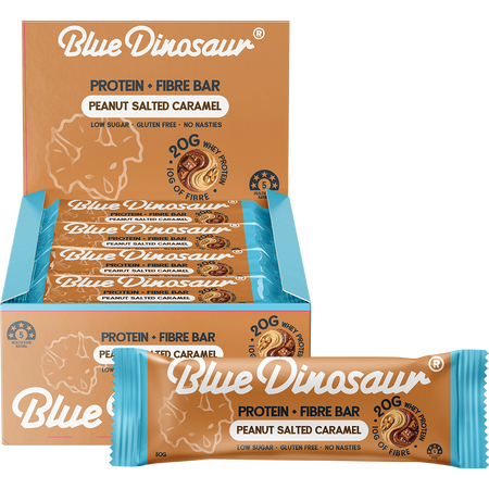 Blue Dinosaur Protein + Fibre Bar Peanut Salted Caramel 12x50g