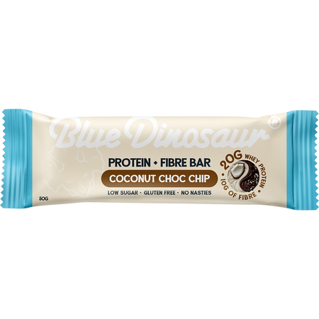Blue Dinosaur Protein + Fibre Bar Coconut Choc Chip 12x50g