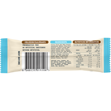 Blue Dinosaur Protein + Fibre Bar Coconut Choc Chip 12x50g