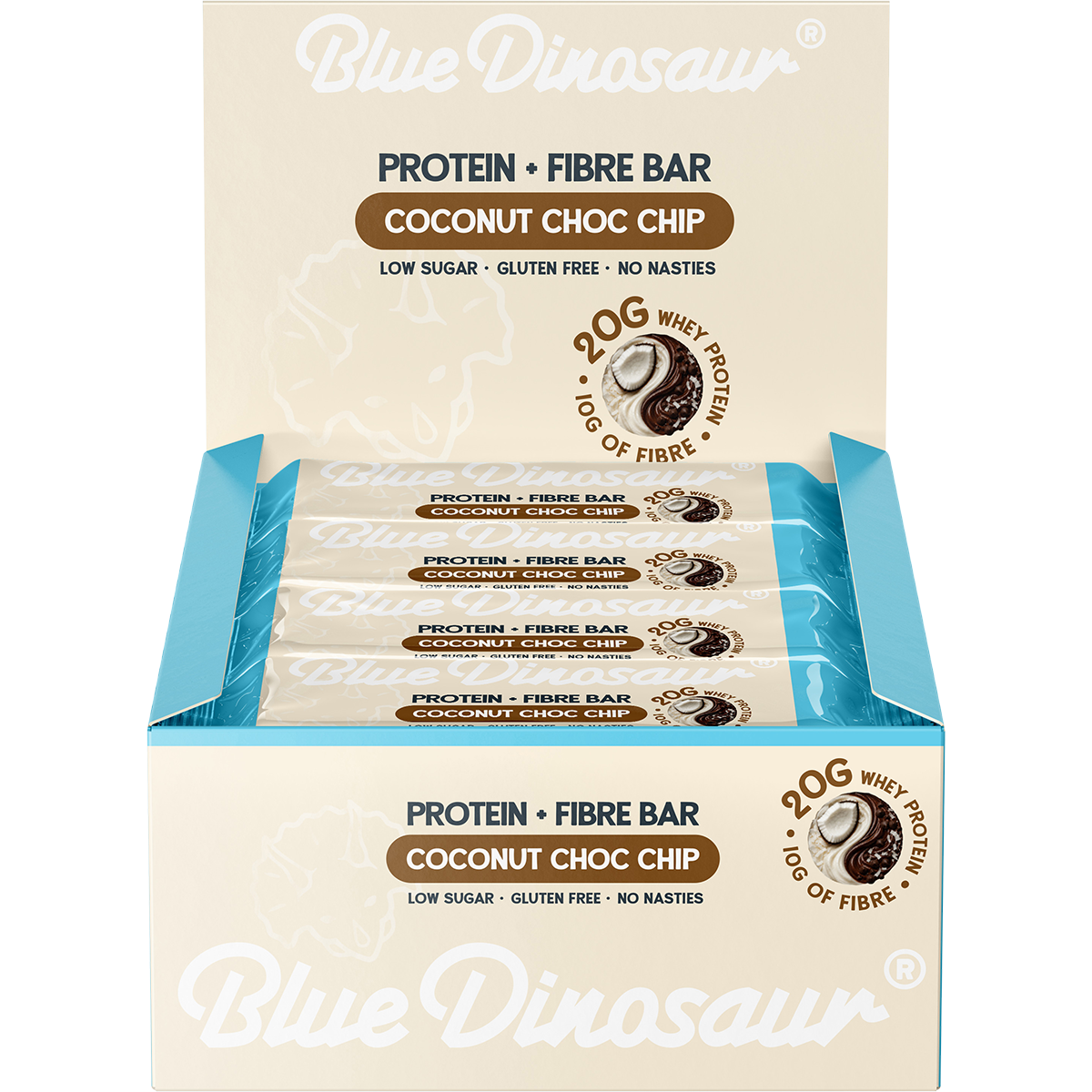 Blue Dinosaur Protein + Fibre Bar Coconut Choc Chip 12x50g