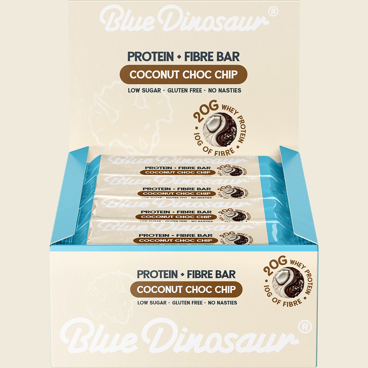 Blue Dinosaur Protein + Fibre Bar Coconut Choc Chip 12x50g