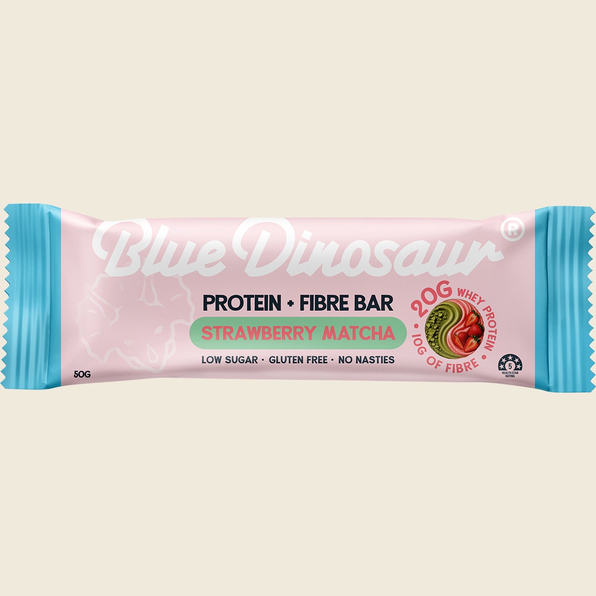 Blue Dinosaur Protein + Fibre Bar Strawberry Matcha 12x50g