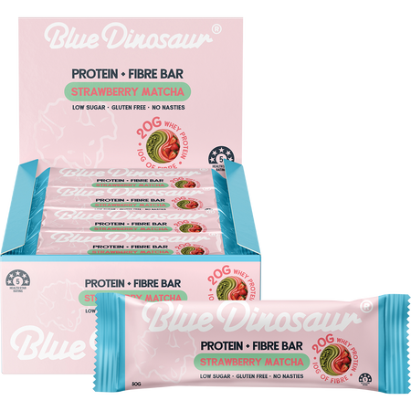 Blue Dinosaur Protein + Fibre Bar Strawberry Matcha 12x50g