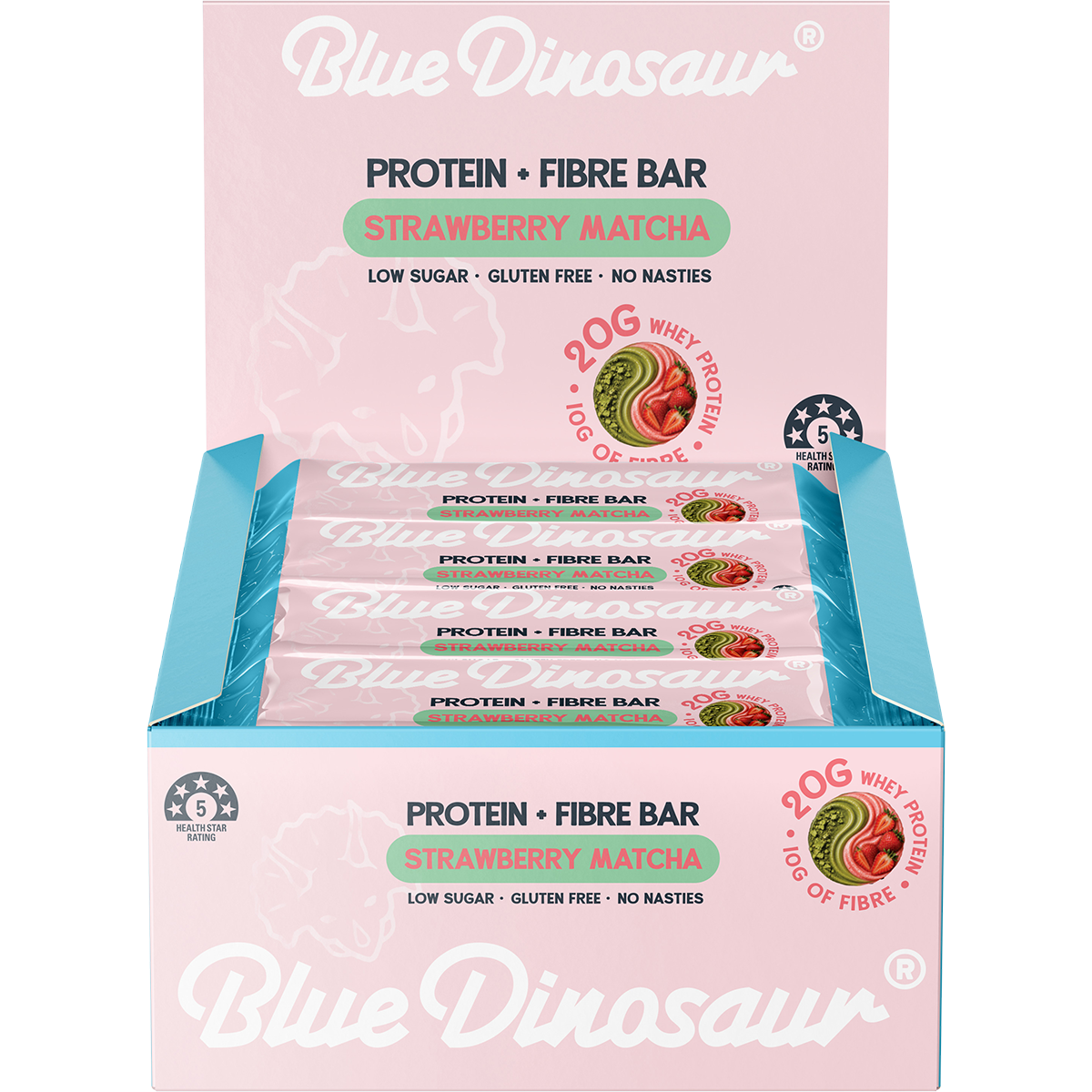 Blue Dinosaur Protein + Fibre Bar Strawberry Matcha 12x50g