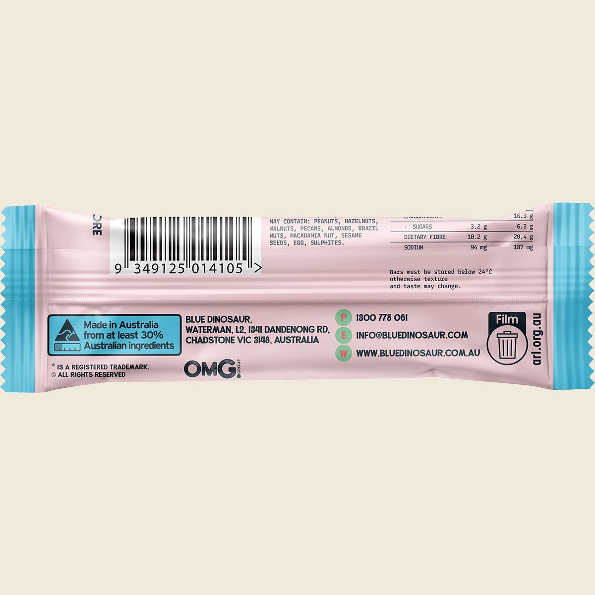 Blue Dinosaur Protein + Fibre Bar Strawberry Matcha 12x50g