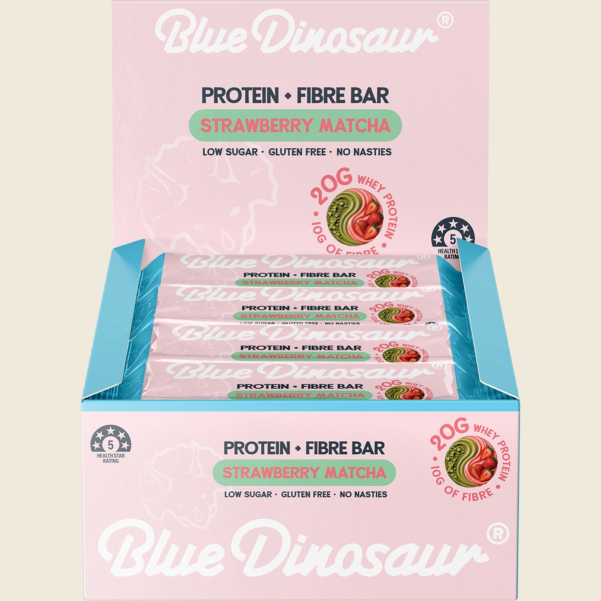 Blue Dinosaur Protein + Fibre Bar Strawberry Matcha 12x50g