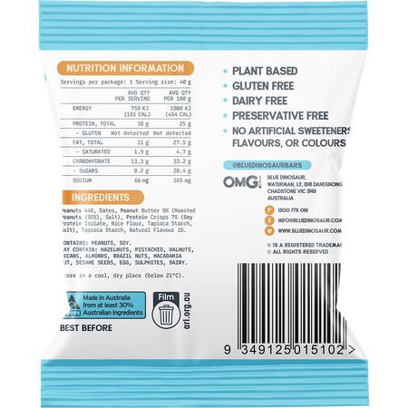 Blue Dinosaur Peanut Butter Protein Ball 40g Pack of 12