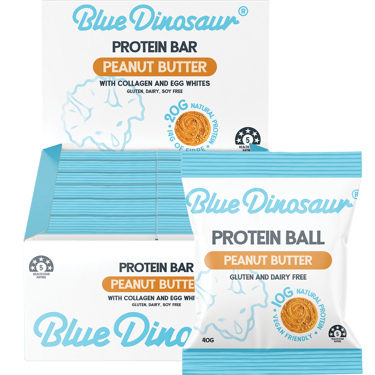 Blue Dinosaur Peanut Butter Protein Ball 40g Pack of 12