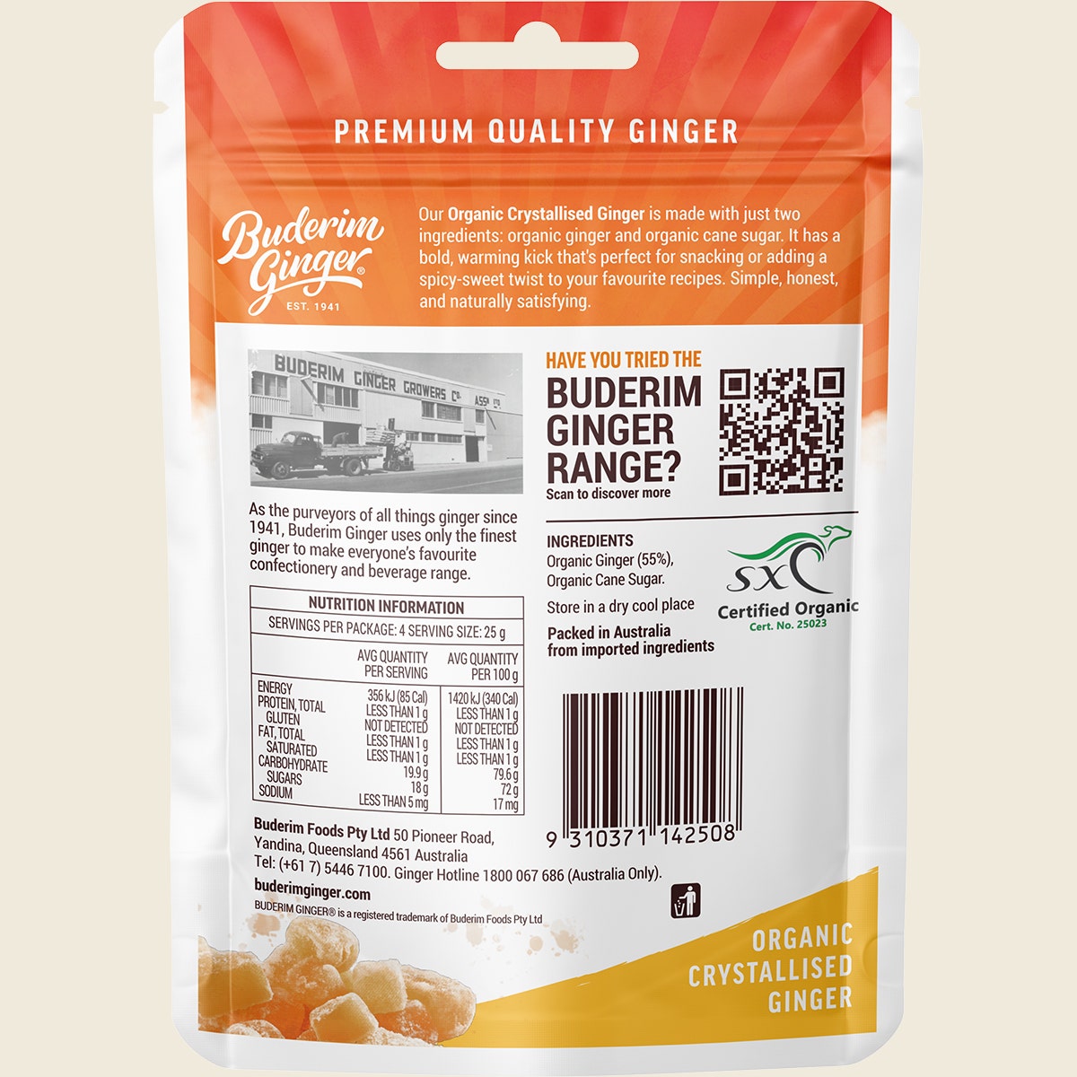 Buderim Ginger Organic Crystallised Ginger Coated in Crunch 100g
