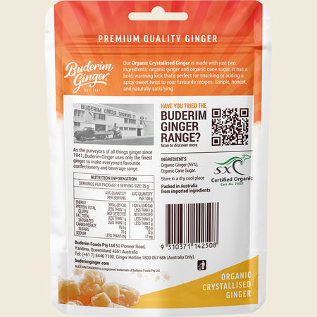 Buderim Ginger Organic Crystallised Ginger Coated in Crunch 100g