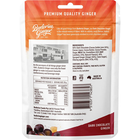 Buderim Ginger Dark Chocolate Ginger Zesty and Rich 125g