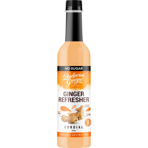 BUDERIM GINGER Ginger Refresher No Sugar Cordial 750ml