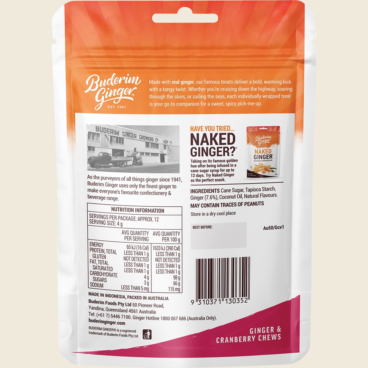 Buderim Ginger Ginger & Cranberry Chews 12x50g
